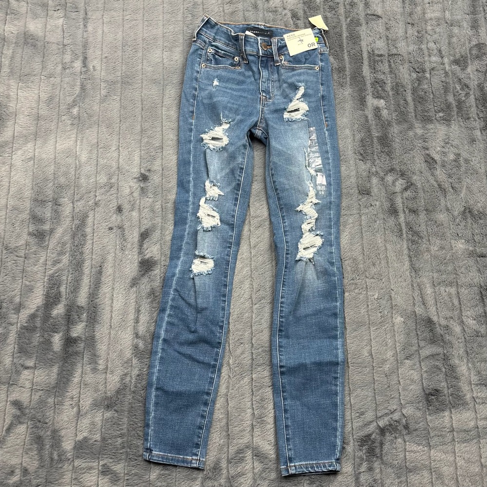Aeropostale High Rise Jegging Flex Effects Distressed Medium Wash Jeans 0 Reg